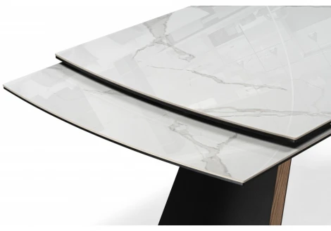 Кухонный стол Woodville Симмонс 180(260)x90 statuario titan gloss / черный / орех дуб монтана