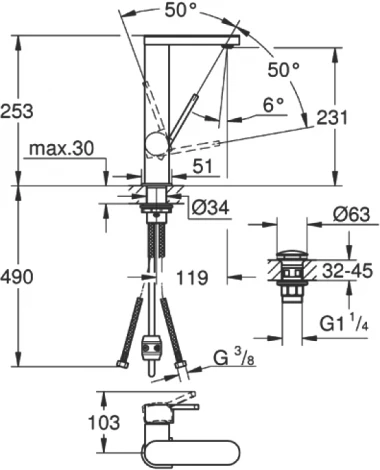 Смеситель Grohe Plus 23844003 для раковины