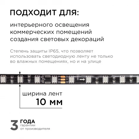 Комплект адресной светодиодной ленты 24В 14,4Вт/м SMD5050 60д/м IP65 ширина подложки 10мм(черная) 5м, RGB с аксессуарами Apeyron 10-98