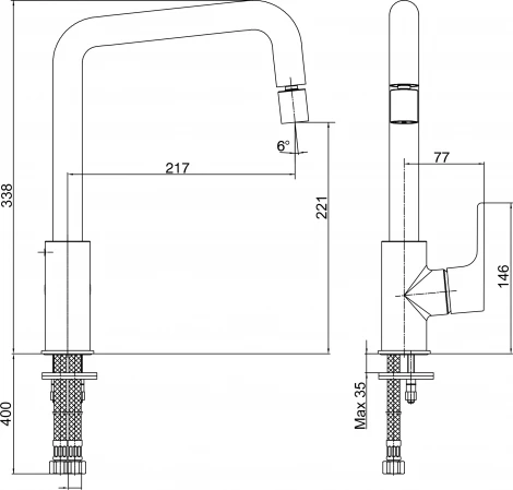 Смеситель E.C.A. Luna 102118044EX для кухонной мойки