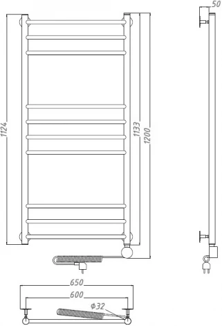 Полотенцесушитель электрический Тругор Аспект эл ТЭН 3 ЛЦ6 120x60