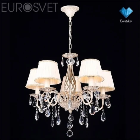 Подвесная люстра Eurosvet Amelia 10054/5 белый с золотом (220V, хрусталь Strotskis, на цепи)