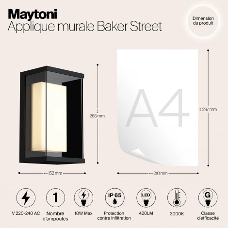 Настенный светильник уличный Maytoni Baker Street O021WL-L10B4K (LED, 220V, IP65)