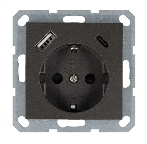 Розетка со шторками с USB Type A+С (мокко) Jasmart G-Classic G5501USB-25Z