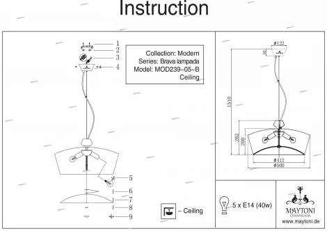 Подвесной светильник Maytoni Brava Lampada MOD239-05-B