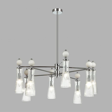 Потолочная люстра на штанге Lumion Emily 8268/8 хром/белый/прозрачный, металл/керамика/стекло Е14 8*40W 220V