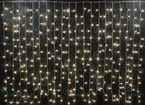 Гирлянда светодиодная Занавес белая 220B, 300 LED, провод черный, IP65 RL-CS2*1.5-CB/WW Rich LED