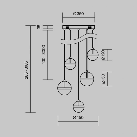 Подвесной светильник Maytoni Area MOD295PL-L60BBS3K (LED, 220V, на проводе, шарики)