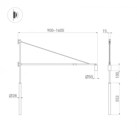 Настенный светильник светодиодный SP-KANEL-WALL-6W Warm3000 (BK, 36 deg, 230V, TELESCOPIC) (Arlight, IP20 Металл) 059601