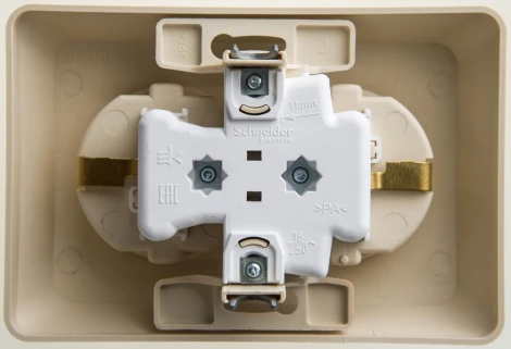 Розетка встраиваемая двойная с заземлением и шторками (Кремовый) Systeme Electric Etude PC16-108K