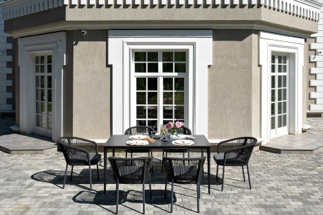 "Малага" обеденная группа на 6 персон со стульями "Марсель", каркас темно-серый, роуп темно-серый 4SIS арт.УТ-00009335