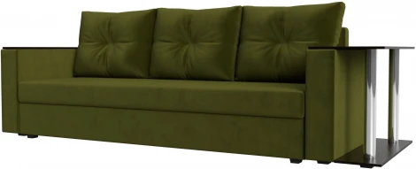 Лига Диванов диван прямой Атланта Лайт со столом справа (Микровельвет/Зеленый)