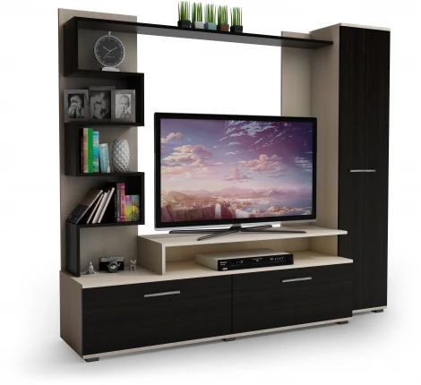 Тумба ТВ-1 млечный/венге, СМ Мебель