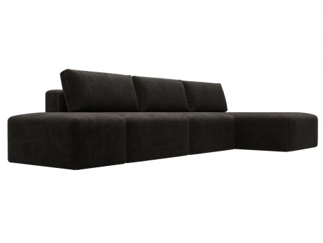 Диван угловой модульный с пуфом Лига-060 НПБ Лонг угол универсальный (ЛДСП,Брус,Фанера/Пластик/Велюр/Коричневый) Лига Диванов 129530
