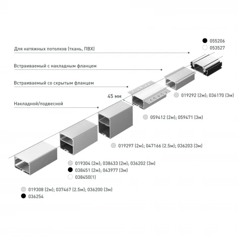 Профиль LINIA45-FANTOM-3000 ANOD (Arlight, Алюминий) 059471