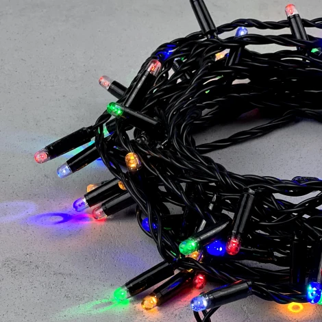 Гирлянда Нить с колпачком 10м разноцветная с мерцанием белого диода 220В, 100 LED, провод черный ПВХ Laitcom PST100BLWCAP-11-2M