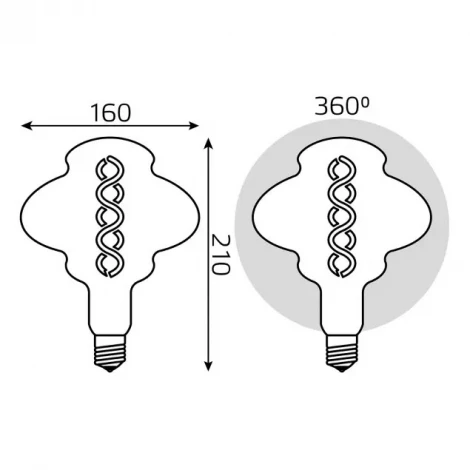 Лампочка светодиодная филаментная желтая колба E27 8 Вт 2400K теплое белое свечение Gauss Vintage Filament Flexible 162802008