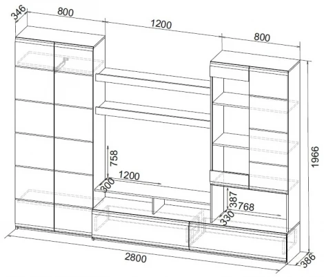 Готовая гостиная Woodville Jimenez дуб венге / белый глянец 499618