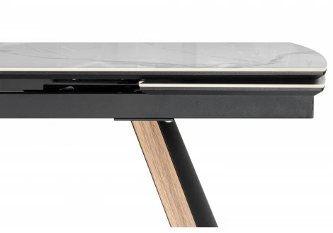 Кухонный стол Woodville Симмонс 180(260)x90 statuario titan gloss / черный / орех дуб монтана