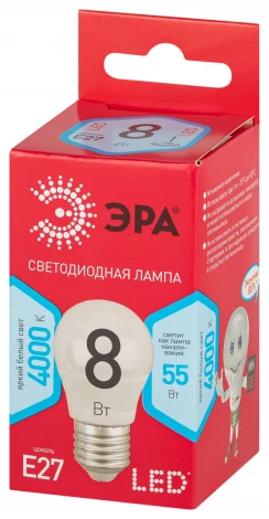 Лампочка светодиодная E27 8W ЭРА LED P45-8W-840-E27 R
