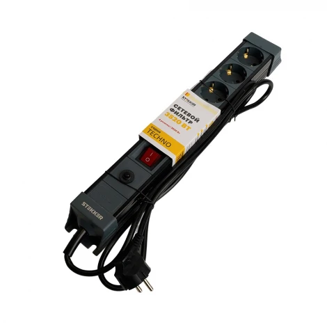 Сетевой фильтр 4-х местный с заземлением 3 метра (черный) Stekker Techno 50157