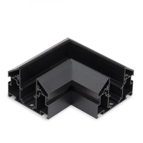 Угловой соединитель горизонтальный для шинопровода с закладным профилем черный для натяжного потолка ПВХ 48V AM Group MAGNET AM538 BK