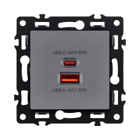 Розетка USB A+C 65W серый Kollinger Asthetik AS-024GY