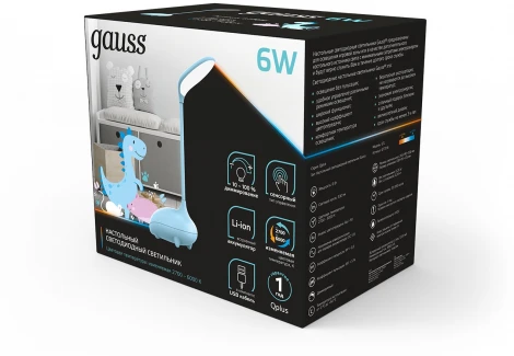 Настольная лампа на гибкой ножке с аккумулятором Gauss Qplus GT7016 6W 330lm 2700-6000K 5V Li-ion 1200mA диммируемый LED (регулировка яркости, для детской, сенсорный выключатель)