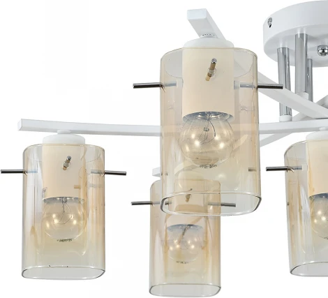 Потолочная люстра на штанге Escada Iberis 1101/7P White 7x40Вт E27, металл/стекло, белый/янтарный (220V)