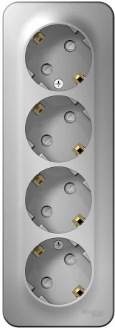 Розетка накладная четверная с заземлением и шторками (алюминий) Systeme Electric Blanca BLNRA011413