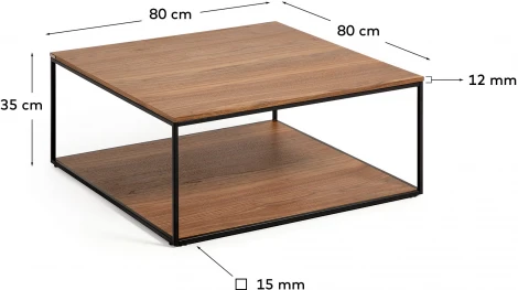 Yoana Журнальный столик из орехового шпона и черного металла 80 x 80 см La Forma (ex Julia Grup) арт.146307