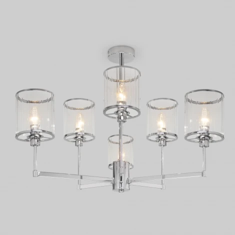 Потолочная люстра Wi-Fi на штанге Eurosvet Inari 60144/6 хром (220V, управление смартфоном, голосовое управление, умный дом - Minimir Home, Алиса, Маруся, Салют)