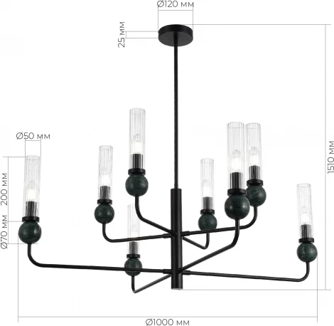 Потолочная люстра на штанге ST Luce Medea SL1244.403.08 черный/прозрачный E14 8*40W (220V)
