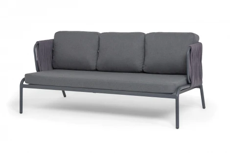 "Ронда" диван 3-местный плетеный из роупа, каркас алюминий темно-серый (RAL7024) муар, роуп серый 40 мм tex, ткань темно-серая 027 4SIS RON-S-3-001 RAL7024 MuaT-grey(D-gray027)