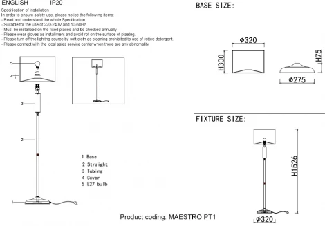 Торшер Crystal Lux Maestro PT1 CHROME (220V, круглые)