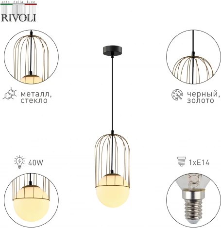 Подвесной светильник Rivoli Bethany 4107-201 (220V, на проводе, шар)