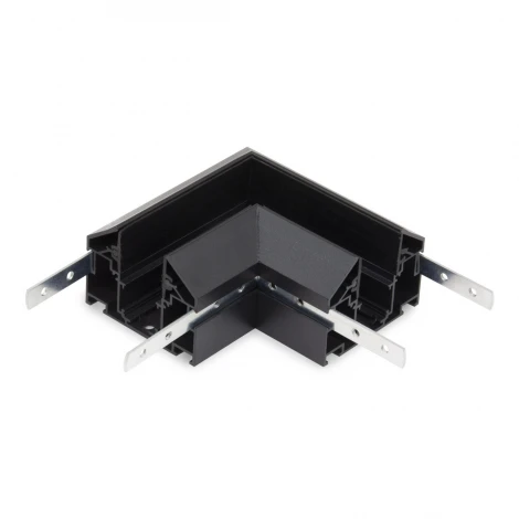 Угловой соединитель горизонтальный для шинопровода с закладным профилем черный для натяжного потолка ПВХ 48V AM Group MAGNET AM538 BK