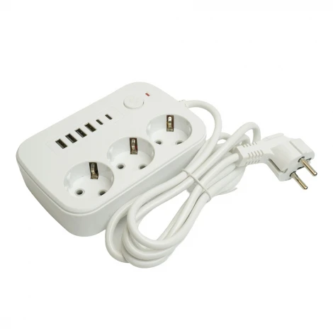 Удлинитель 3-х местный 4хUSB Type-A + 2хUSB Type-C 1,8м. (белый) Stekker Home 49972