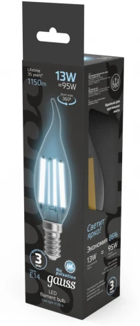 Лампочка светодиодная филаментная Gauss Filament 104801213 Свеча на ветру 13W 1150lm 4100К Е14 LED