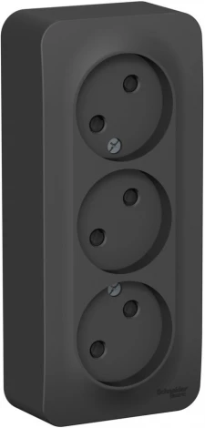 Розетка накладная тройная без заземления со шторками (антрацит) Systeme Electric Blanca BLNRA001316