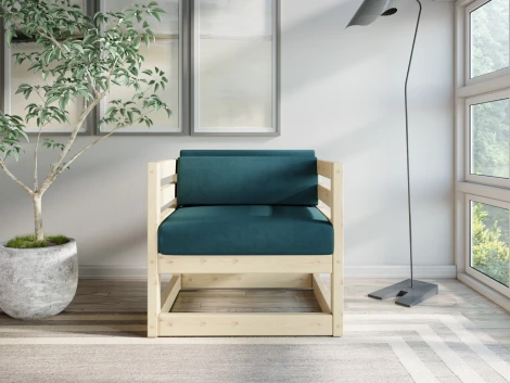 Кресло Arsko Магнус сосна велюр голубой