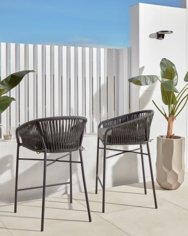 Веревочный полубарный стул Yanet черного цвета 65 см La Forma (ex Julia Grup) арт.114295