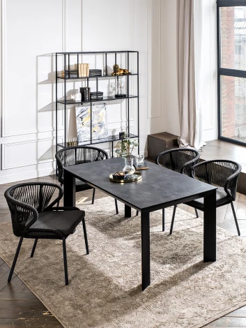 Обеденная группа на 4 персоны со стульями Милан, каркас темно-серый, роуп темно-серый 4SIS Венето VEN-CMIL4T1-5-SET D-gray