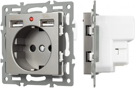 Механизм розетки с USB зарядкой SCT-MUAA-PL-GR (250V, 16A) (Arlight) 043735