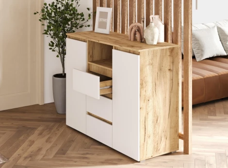 Комод Woodville Элла КМ 01 белый / дуб крафт золото 547969