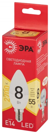 Лампочка светодиодная E14 8W ЭРА LED B35-8W-827-E14 R