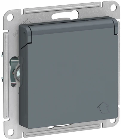 Розетка встраиваемая с заземлением, шторками и крышкой (грифель) Systeme Electric AtlasDesign ATN000746
