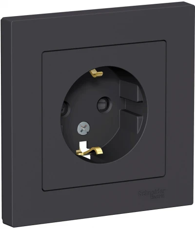Розетка встраиваемая с заземлением и шторками (карбон) Systeme Electric AtlasDesign ATN001044