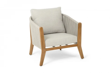 "Сидней" кресло плетеное из роупа, основание тик, каркас алюминий бежевый, роуп бежевый, ткань бежевая 4SIS арт.УТ-00009543