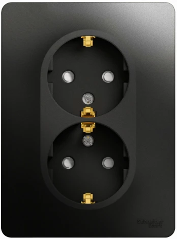 Розетка встраиваемая двойная с заземлением и шторками (антрацит) Systeme Electric Glossa GSL000726